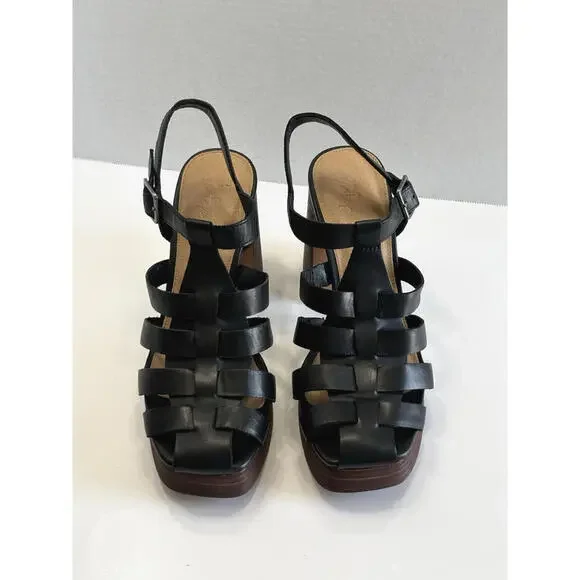 Crown Vintage Farlie Womens Size 9M Black Leather Ankle Strap Block Heel Sandals - Picture 3 of 16